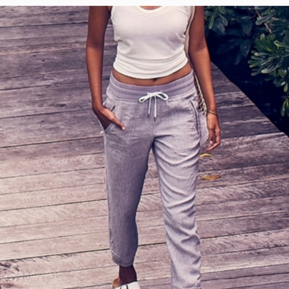 Athleta Cabo Linen Jogger Pants Gray Women’s Size 4 Athleisure Lounge Wear Beach